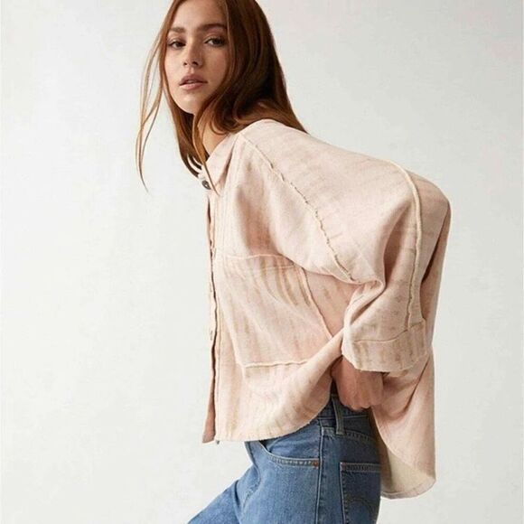 Free People Montauk Raw Edge Oversized Sweatshirt Shirt Jacket S - Picture 11 of 11